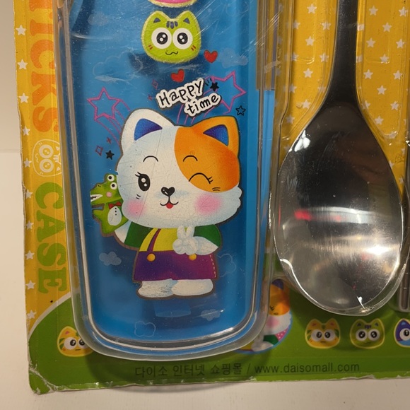 Vintage 2000 Made in Korea " I love Puzzy" Kitten Spoon, Chop Sticks & Case Set - Picture 4 of 7